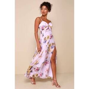 Lulus Dreamy Destiny Lavender Floral Pleated Backless Maxi Dress Purple